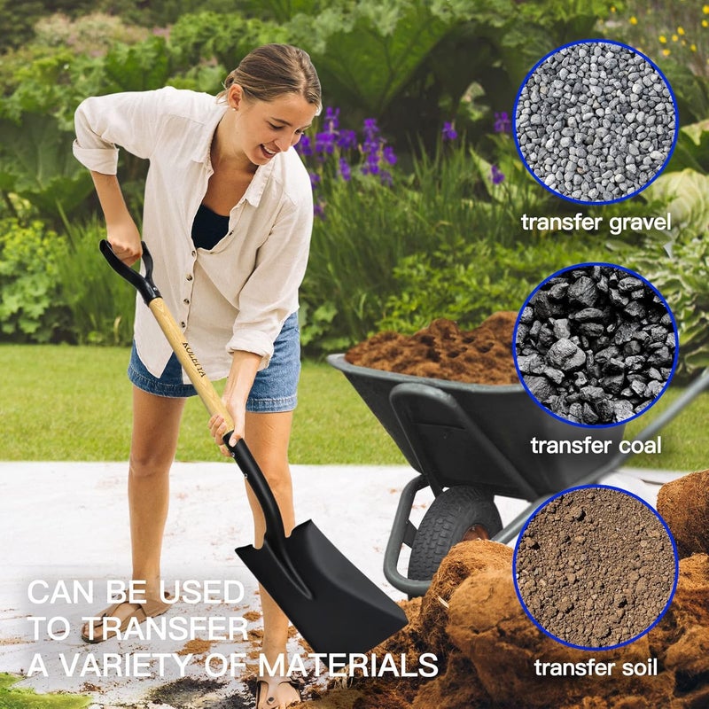 KOLEIYA Flat Shovel,Transfer Shovel with D Handel and Heavy Duty Square Head for Landscaping,Gardening,Construction,Snow Shoveling and Yard Work,41-Inch,Metal+Wooden - Image 2